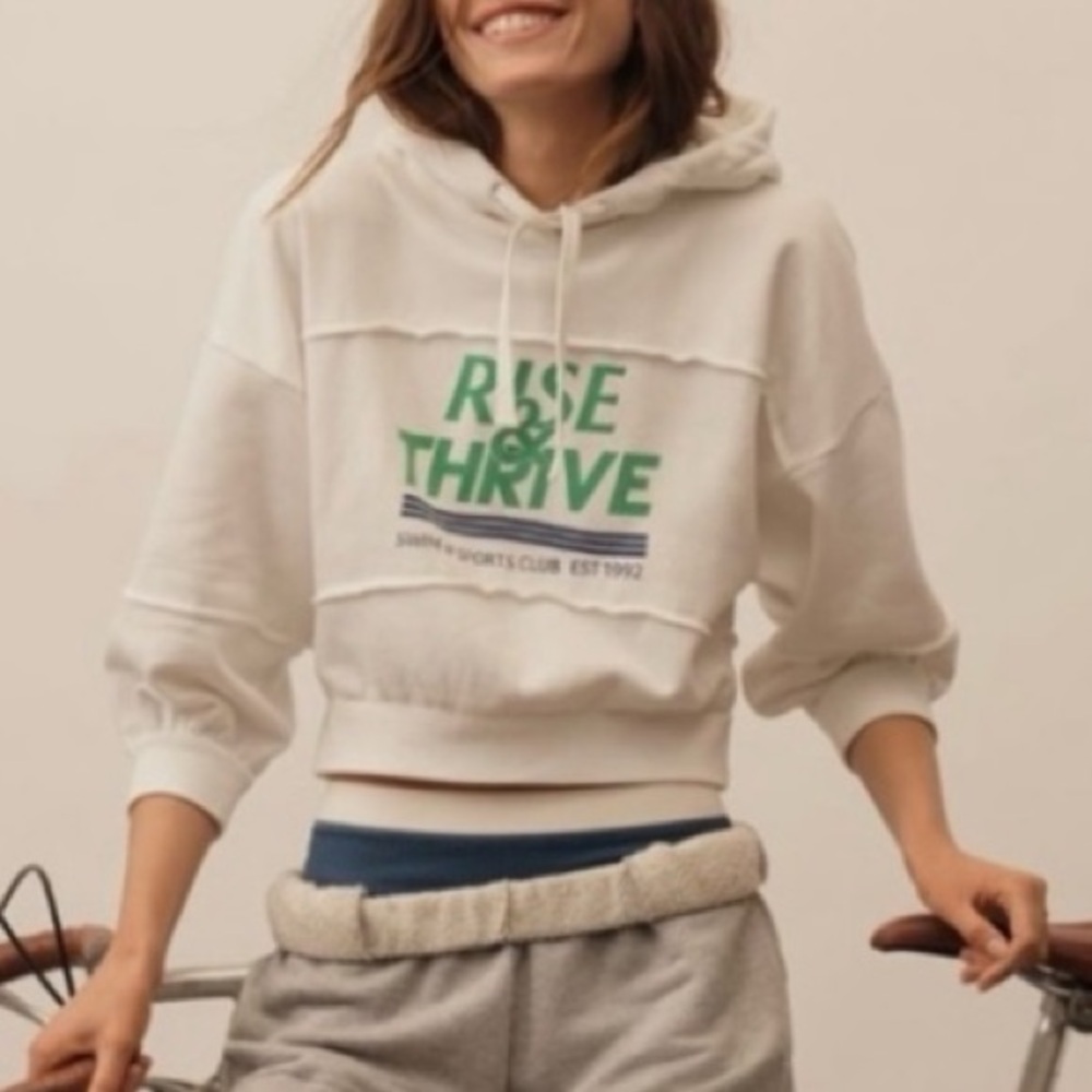 🟠NWT DAILY PRACTICE by ANTHROPOLOGIE Relay Cropped Hooded Sweatshirt in White LG
